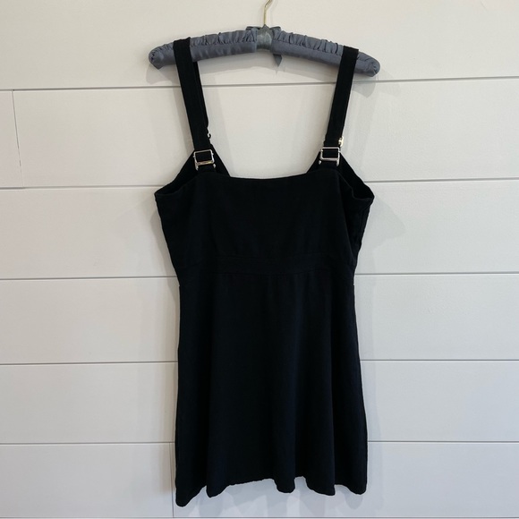 Black Mini Dress with Front Buttons and Detachable Straps - Picture 2 of 7